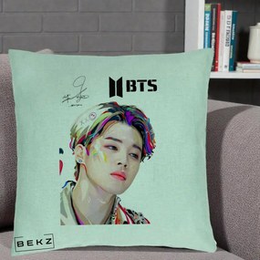 Perna personalizata K-pop BTS Jimin Portret Artistic Multicolor, 40x40 cm cu Umplutura, Verde Menta, BEKZ