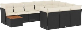 vidaXL Set canapele de grădină cu perne, 11 piese, negru, poliratan