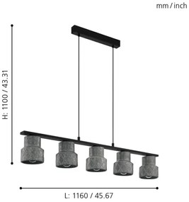 Eglo 39855 - Lustră HILCOTT suspendată pe cablu, 5xE27/40W/230V
