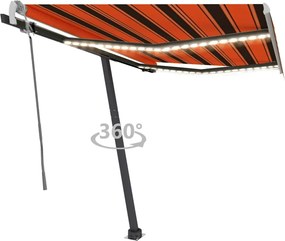 vidaXL Copertină retractabilă manual cu LED portocaliu&maro 300x250 cm