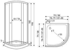 Cabină de duș curbată Leo 80 cromată cu cădiță de duș