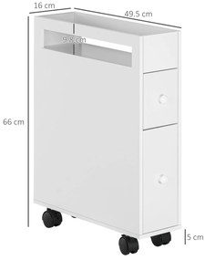 HOMCOM Carucior Cu Rotile pentru Spatiu Ingust Dulap de Baie, Design Compact, doua Sertare, patru Roti, alb, 16 x 49,5 x 66 cm | Aosom Romania