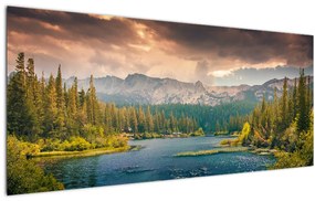 Tablou cu râu montan și munți (120x50 cm)