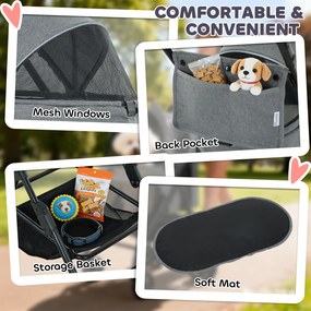 PawHut Cărucior pentru câini Cărucior 3 în 1 detașabil pliabil cu cușetă amovibilă și fără fermoar suspensie Gri | Aosom Romania