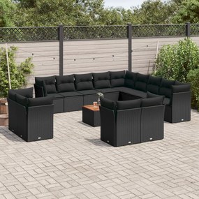 3223955 vidaXL Set mobilier de grădină cu perne, 14 piese, negru, poliratan