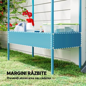 Outsunny Suport Ghivece pe 2 Niveluri din Metal în Formă de Casă, Raft pentru Plante cu Cârlig pentru Interior și Exterior, 75x35x150 cm, Verde Albastru | Aosom Romania