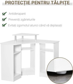 HOMCOM Birou Unghiular cu 3 Secțiuni, Spațiu de Lucru pentru Acasă sau Birou, Raft pentru Monitor, Lemn, Alb, Design Modern | Aosom Romania