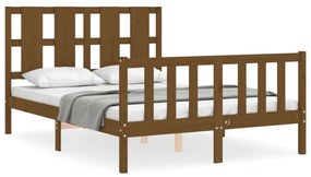 3192204 vidaXL Cadru de pat cu tăblie, dublu mic, maro miere, lemn masiv
