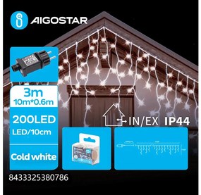 Aigostar - Ghirlandă LED de exterior pentru Crăciun, 200 LED / 8 funcții, 13 x 0,6 m, IP44, alb rece