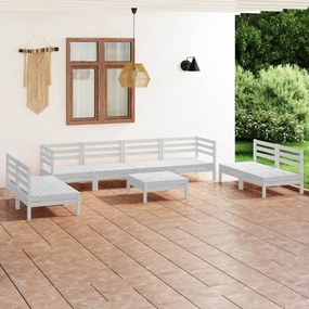 3082578 vidaXL Set mobilier de grădină, 9 piese, alb, lemn masiv de pin