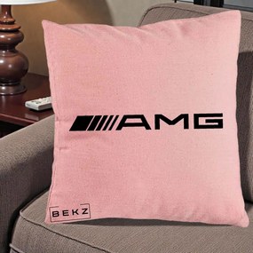 Perna Personalizata cu emblema Mercedes-AMG, 40x40 cm, Roz, Husa Detasabila, Perna Inclusa, BEKZ®