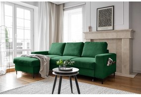 Colțar verde închis extensibil cu tapițerie din catifea reiată (cu colț pe partea stângă ) Lofty Lilly – Miuform