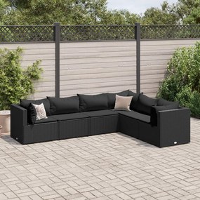 3308139 vidaXL Set mobilier de grădină cu perne, 6 piese, negru, poliratan