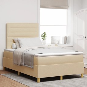 vidaXL Pat cu arcuri cu saltea și LED crem 120x190 cm țesătură