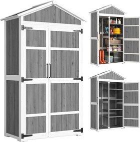 Outsunny Dulap de grădină Adăpost de grădină impermeabil cu acoperiș din metal Uși duble pentru unelte de grădină 105x55x179cm Gri | Aosom Romania