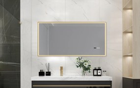 Oglindă baie, Multifuncțională, Iluminare LED Touch, Sistem Dezaburire, Ceas electronic încorporat, Indicator Temperatura, 100x80 cm