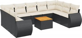 vidaXL Set canapele de grădină cu perne, 10 piese, negru, poliratan