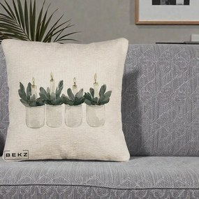 Perna Decorativa Lumanari Advent in Borcane, 40x40 cm, Bej Canapea, Husa Detasabila, Perna Inclusa, BEKZ®