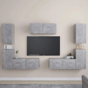 Set de dulapuri TV, 7 piese, gri beton, PAL 1, Gri beton, 80 x 30 x 30 cm
