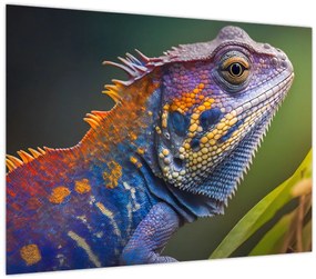 Tablou pe sticlă - Iguana colorată (70x50 cm)