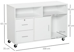 HOMCOM Suport pentru imprimantă cu 2 sertare mobilier de depozitare pe roți rafturi deschise și dulap, 100 x 35 x 65 cm, alb | Aosom Romania
