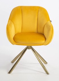 HR2055 BAZĂ STEA Scaun Galbenă din Catifea cu Bază Aurie