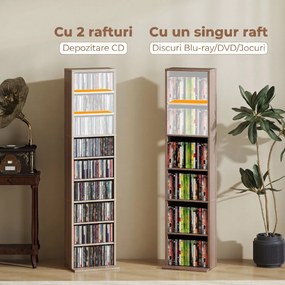 HOMCOM Raft pentru CD-uri cu 6 Rafturi Ajustabile, Capacitate 260 CD-uri/120 DVD-uri, 33x24x140 cm, Lemn Natural | Aosom Romania