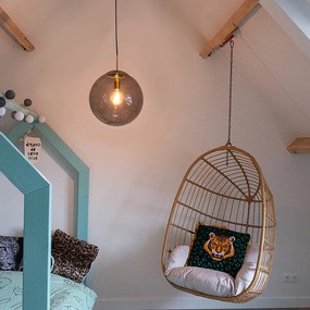 Lampă suspendată modernă din alamă cu sticlă fumurie 40 cm - Ball