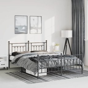 vidaXL Cadru pat metalic cu tăblie de cap/picioare, negru, 135x190 cm