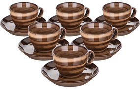 Set de 6 cești și farfurii Banquet PALAS, 90 ml, maro