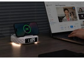 Immax 08983L - Ceas deșteptător cu LCD și încărcător wireless Qi 27W/9V alb