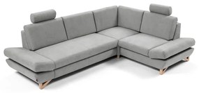 Colțar extensibil tapițat AVESTA, cu spațiu de depozitare, în formă de L, pe partea dreaptă, gri