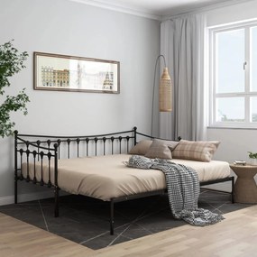 Cadru pat canapea extensibila, negru, 90x200 cm, metal Negru