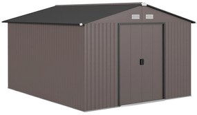 Outsunny Magazie de Grădină 8.3m² din Oțel Zincat, Uși Duble Glisante, 277x322x192 cm, Maro | Aosom Romania
