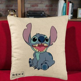 Perna Personalizata Stitch Zambitor, 40x40 cm, Bej, Husa Detasabila, Perna Inclusa, BEKZ®