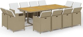 vidaXL Set mobilier de grădină cu perne, 13 piese, bej, poliratan