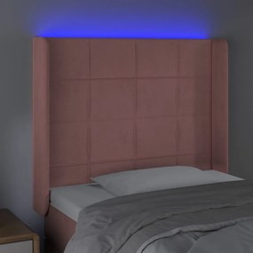 Tablie de pat cu LED, roz, 93x16x118 128 cm, catifea 1, Roz, 93 x 16 x 118 128 cm