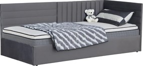 Pat cu somieră, 90x200, ţesătură gri Velvet, MEVIA