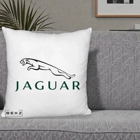 Perna Personalizata cu emblema Jaguar, 40x40 cm, Alb Pufos, Husa Detasabila, Perna Inclusa, BEKZ®