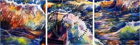 Tablou - Navă pe valurile oceanului, aquarelă (cu ceas) (90x30 cm)