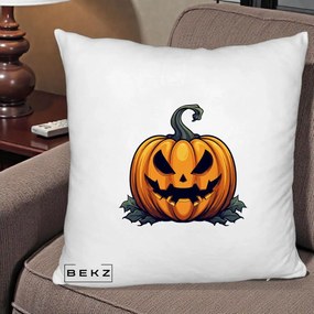 Perna Decorativa Halloween Jack-o'-Lantern Infricosator, 40x40 cm, Alb Pufos, Husa Detasabila, Perna Inclusa, BEKZ®