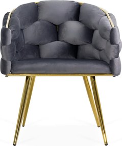Scaun living gri din catifea cu picioare aurii metalice BUC 251