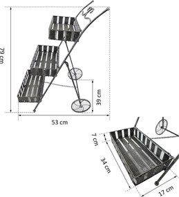 Raft ghivece plante cu 3 etajere Metal Gri