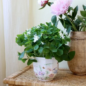 Ghiveci din ceramică crem cu model floral „Papillon”, H12.5/D14 cm