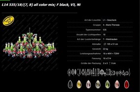 Lustra XL Maria Theresa cu 18 brate, cristal Bohemia, L14 535/18/(7,8) color mix