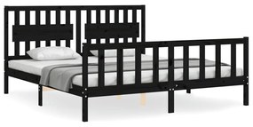 3192445 vidaXL Cadru de pat cu tăblie Super King Size, negru, lemn masiv