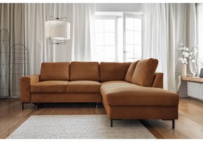 Colțar portocaliu/maro extensibil cu tapițerie din catifea reiată (cu colț pe partea dreaptă) Lofty Lilly – Miuform