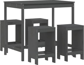 vidaXL Set mobilier bar pentru grădină, 5 piese, gri, lemn masiv pin