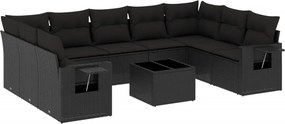 vidaXL Set canapele de grădină cu perne, 10 piese, negru, poliratan