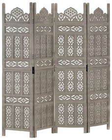 285322 vidaXL Paravan cameră sculptat manual 4 panouri gri 160x165 cm mango